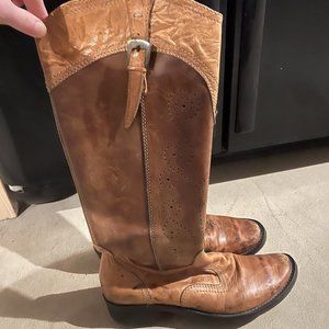 Knee-high leather boots from Paris, 7.5, Brown/Tan Leather